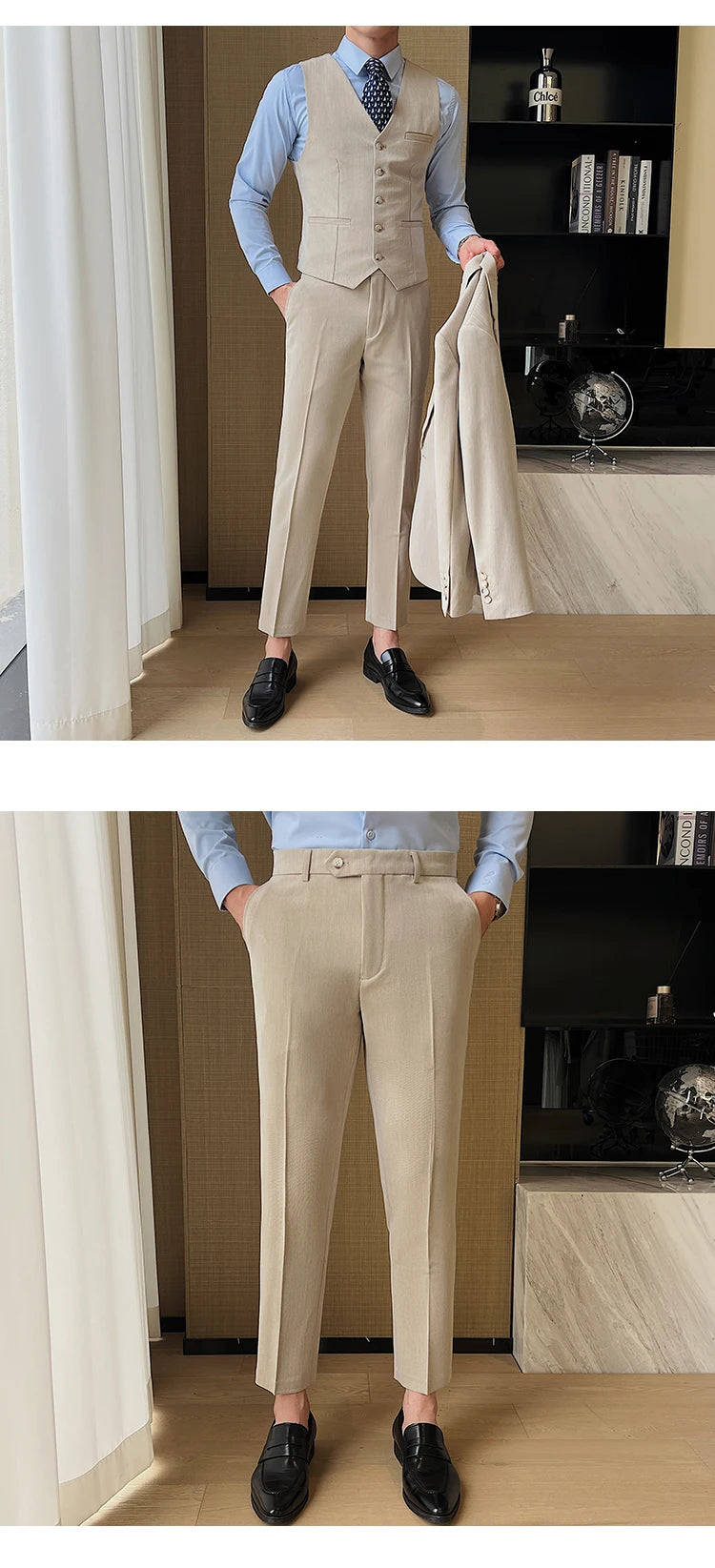 ( Jacket + Vest + Pants ) High-end Men's Slim Business Casual Suit Groom Wedding Dress Party Suit Blazers Waist Coat Trousers