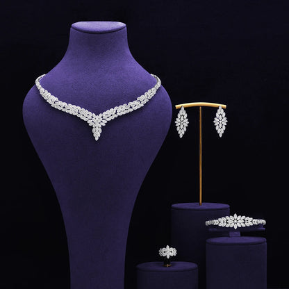 Bridal Zirconia Full Jewelry Set for Ladies Party Luxury Dubai Nigeria CZ Crystal Wedding Necklace Set