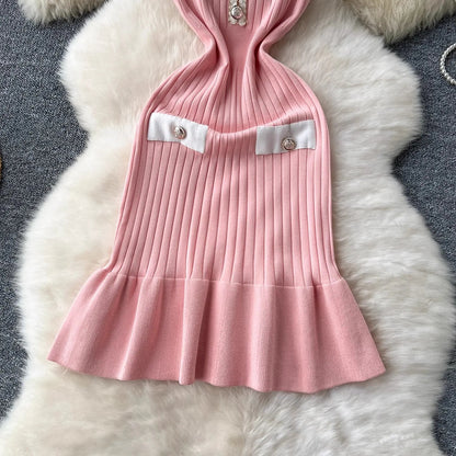 Fashion Knitted Mermaid Dress 2026 New Elegant V-neck Buttons Ribbed Sweater Dress Lady Bodycon Party Vestidos