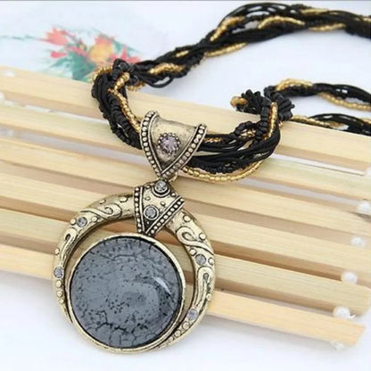 Bohemian Multilayer Necklace Vintage Beads Chain with Crystal Pendant Free-spirited Fashion Jewelry for Women Gift