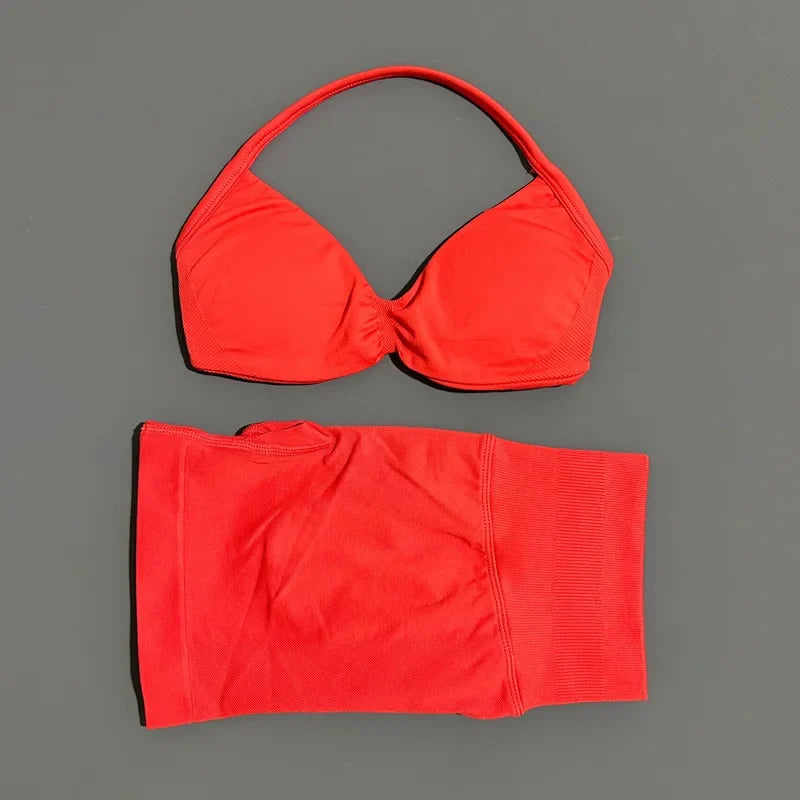 2 Piece Sport Set Women Seamless Yoga Tank Bra High Waist Scrunch Bum Gym Shorts Sets Fitness Running Workout Suit