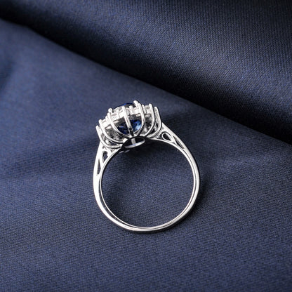 Halo Rings for Women Created Blue Sapphire Nano Emerald Red Ruby Princess Diana 2.67ct Oval Cut 925 Sterling Silver Rings