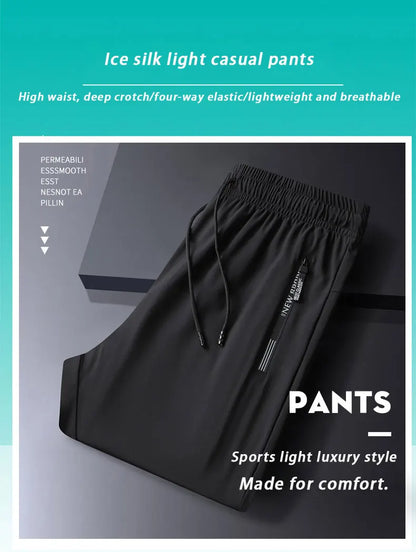 Breathable Elastic Men Running Sport Pants Ice Silk Jogging Thin Sweatpants Casual Outdoor Training Gym Fitness Trousers 8XL