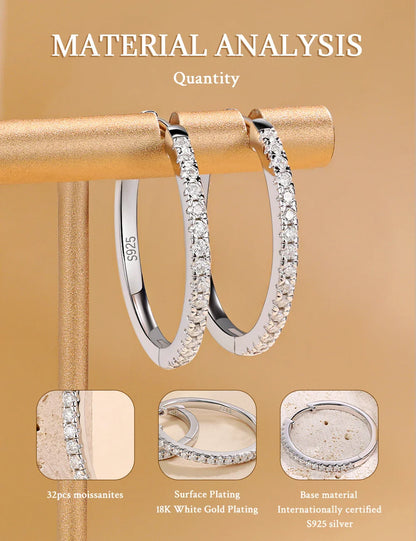 Pretty Beauty 23mm Moissanite Hoop Earrings S925 Sterling Silver for Women Wedding Party White Gold Plated Fine Jewelry Gifts