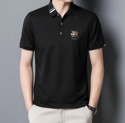 2024 Men's Cotton New Summer Exquisite Embroidered Short sleeved Polo Shirt Business Leisure Breathable T-Shirt Top Men's Wear