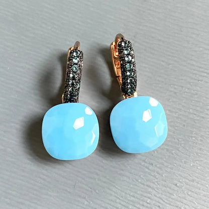 Classic Nudo Earrings Inlay Blue Topaz Zircon With Black Gun Plated Brown Crystal Earrings Fashion Jewelry Gift For Women
