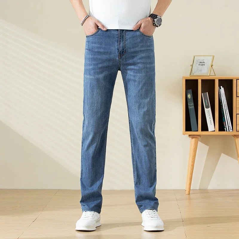 Summer Thin Mens Clothing Cowboys Slim Straight Jeans Men Denim Pants Casual Regular Fitness Men's Trousers Light Blue 2026 Y2K