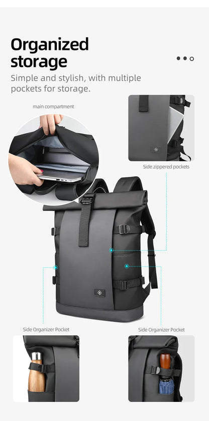 Waterproof Roll-Top Backpack for Men Large Capacity Expandable 17 Inch Laptop Bag Leisure Travel Backpack Hiking Camping Bags