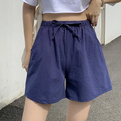 Casual Linen Shorts Women Gym Workout Shorts Cotton Shorts Summer Big Size Loose Home Beach Hot Lace Up Shorts