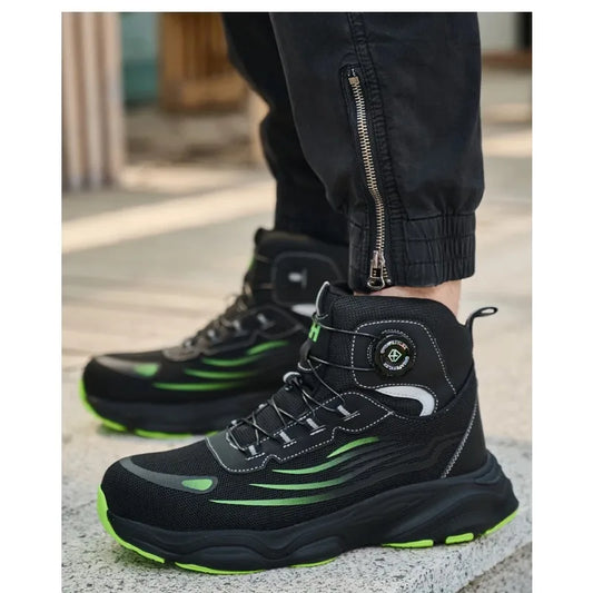 Men's Safety Shoes High Top Work Safety Shoes Steel Toe Sneakers Rotation Button Anti-smash Antipuncture Steel  Safety Boots