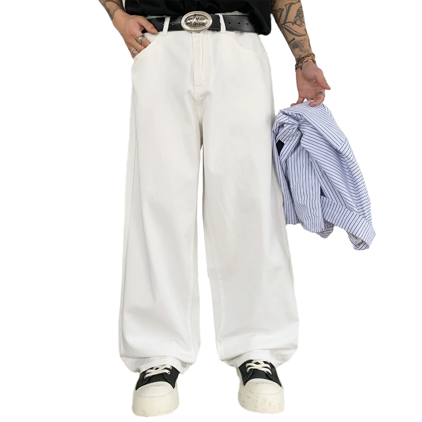 Straight Jeans Men White Loose Unisex Denim Trousers Trend Neutral Jeans Men Baggy Casual Solid Man Women Pants Hip Hop Jeans