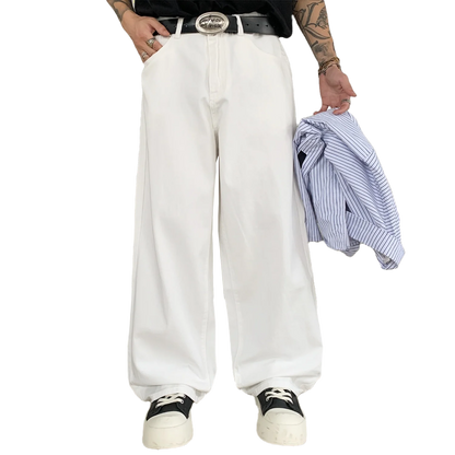 Straight Jeans Men White Loose Unisex Denim Trousers Trend Neutral Jeans Men Baggy Casual Solid Man Women Pants Hip Hop Jeans