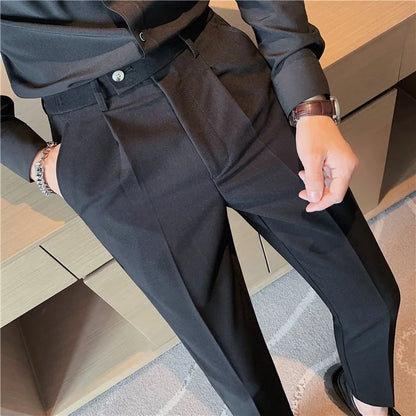 Men Slim British Style Suits Pants Business Casual Trousers Male Solid Fit Trousers High Quality Man Formal Wear Suit Pants 36