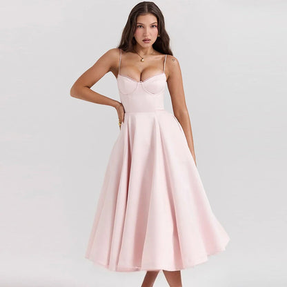 Summer Long Evening Dress Elegant 2025 New Arrivals Spaghetti Strap Corset Bustier Dress Satin Prom Dress Women