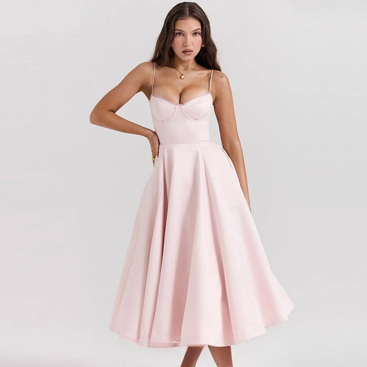 Summer Long Evening Dress Elegant 2025 New Arrivals Spaghetti Strap Corset Bustier Dress Satin Prom Dress Women