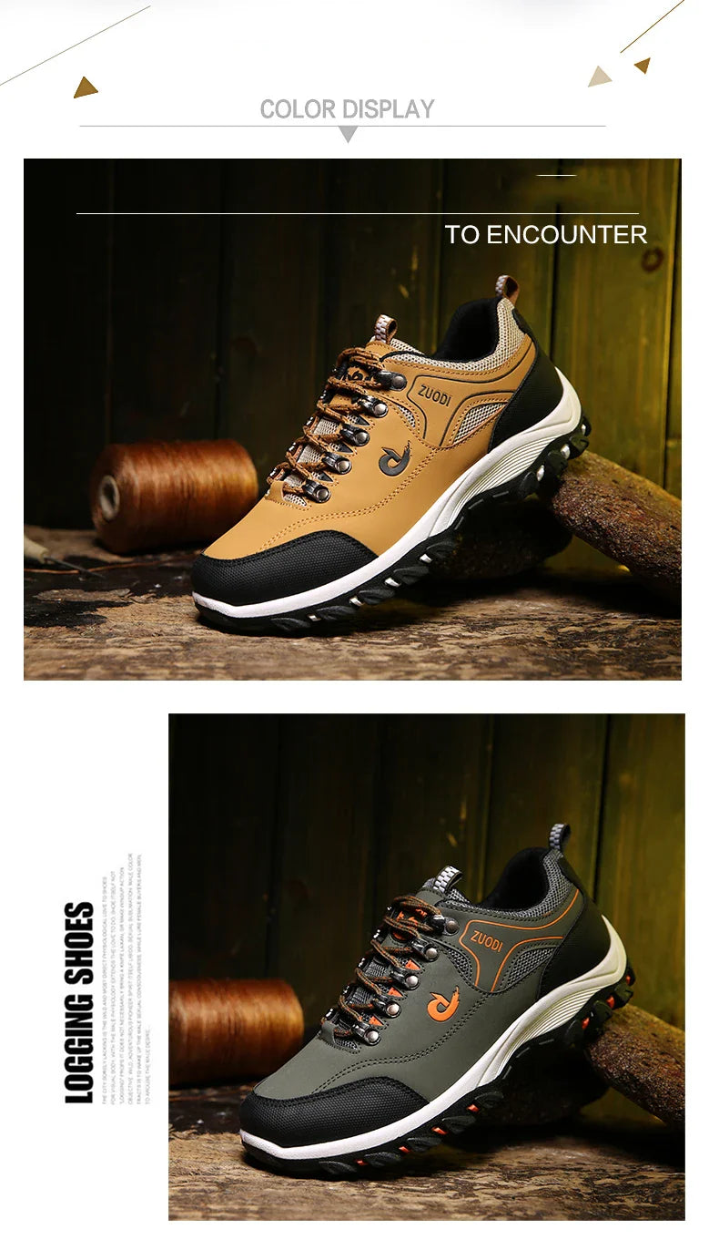 Men's Hiking Shoes Waterproof Leather Outdoor PU Shoes Wear-resistant Men Trekking Walking Hunting Tactical Sneakers