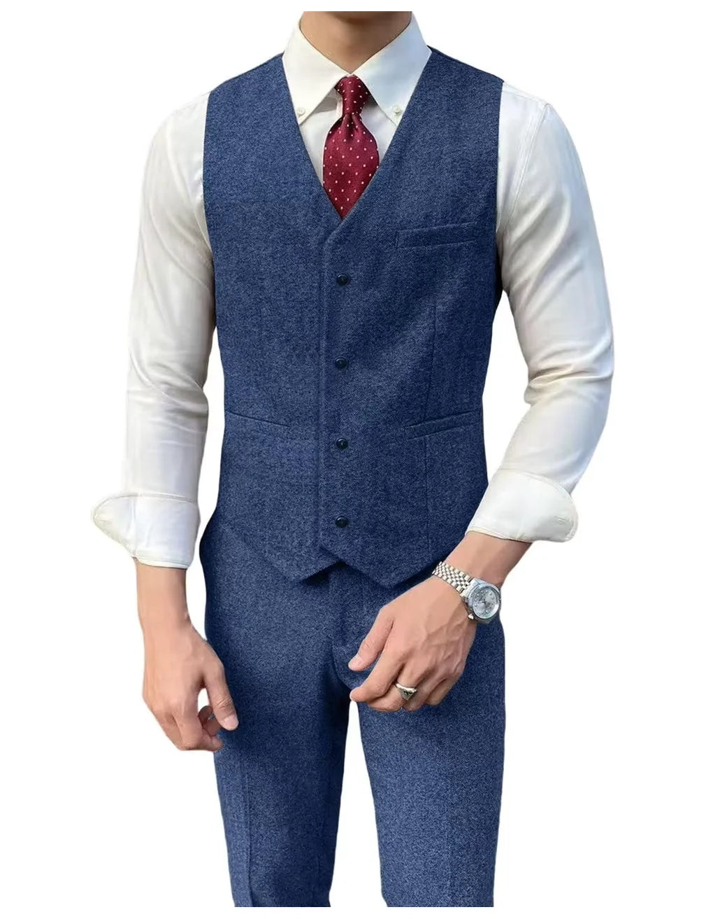 Retro British Men Suit 2 pieces (Blazer+ Vest + Pants)Single Breasted Suit Jacket Formal Fashion Herringbone Wedding Business