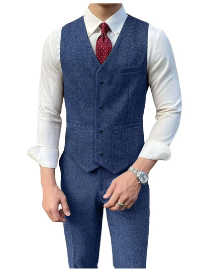 Retro British Men Suit 2 pieces (Blazer+ Vest + Pants)Single Breasted Suit Jacket Formal Fashion Herringbone Wedding Business