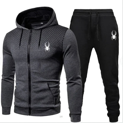 2026 New Spring Autumn Men's Long Sleeve Hoodie; Pants Two-piece Set Fashion Outdoor Running Sports Suit