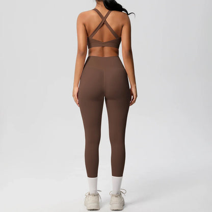 Women 2pcs Patchwork Sport Yoga Suit Training Sleeveless Sport Gym Tops  Tummy Control Slimming Booty Leggings Yoga Suit Sports