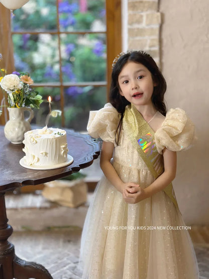 Children Dress Princess Dress 2026 Summer New Girls Sparkling Fairy Fluffy Gauze Dress