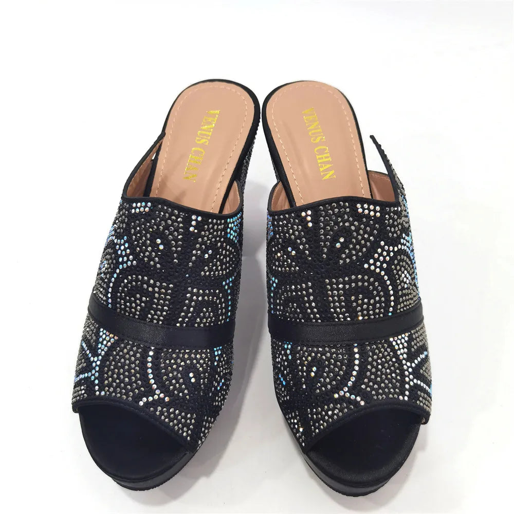 Shoes Open Toe Slingbacks Low (1cm-3cm) Women Pumps for Party Lady Sandals with Heels Italian Shoe with Rhinestone
