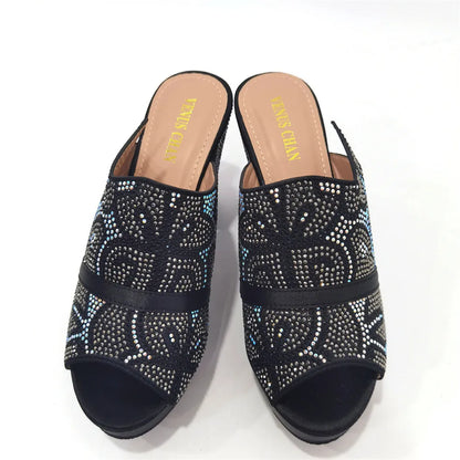 Shoes Open Toe Slingbacks Low (1cm-3cm) Women Pumps for Party Lady Sandals with Heels Italian Shoe with Rhinestone