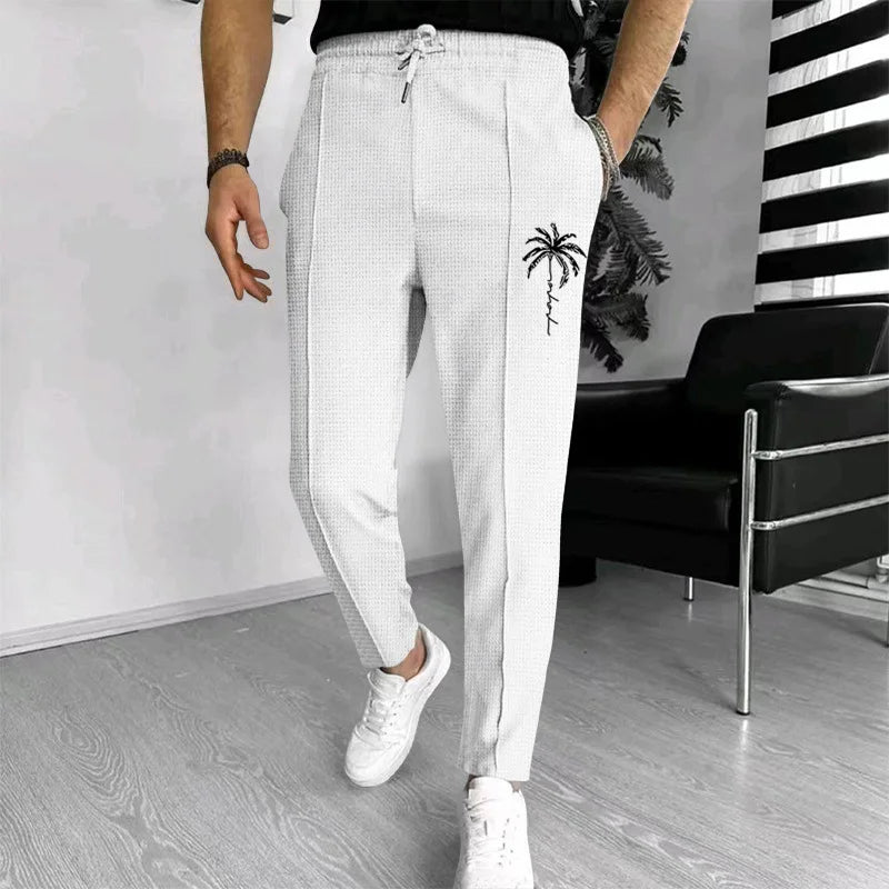 Mens Stylish Waffle Pants - Casual Sports Slim Fit with Adjustable Drawstring Secure Pockets for All Seasons - Perfect Outdoor