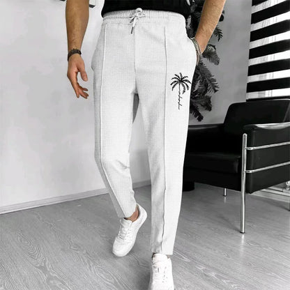 Mens Stylish Waffle Pants - Casual Sports Slim Fit with Adjustable Drawstring Secure Pockets for All Seasons - Perfect Outdoor