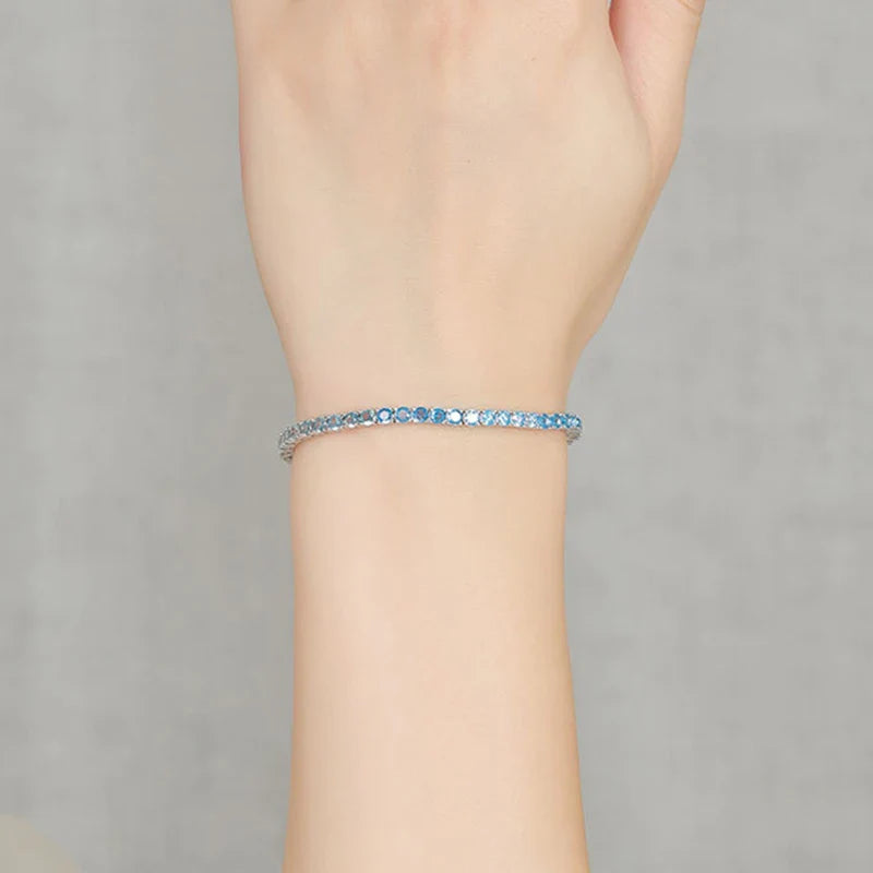 2024 Original Full 3mm Red Zircon Tennis Bracelet for Women S925 Silver Sea Blue High Carbon Gemstone Link Bracelets Gift
