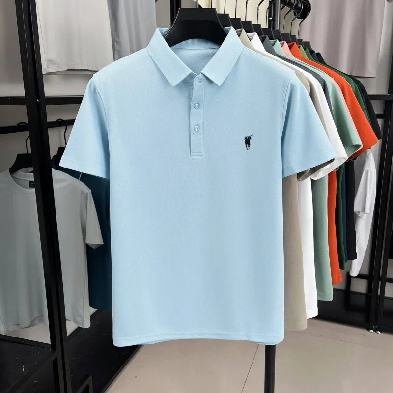 Luxury brand pony embroidery short sleeve polo shirt summer breathable solid color casual men T-shirt fashion high-end Paul top