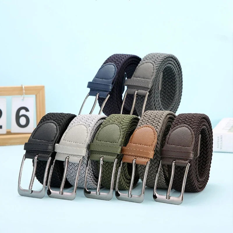 Stretch Canvas Pin Buckle Trouser Belts Plus Large Size 130 140 150cm Elastic Woven Belt Casual Women Men's Punched Waist Straps