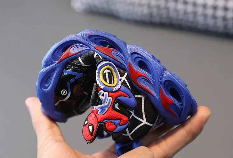 Disney Children's Sneakers Boys Cartoon Spiderman Led Light Sport Shoes Student Shoes Hook Anti-slip Kids Outdoor Shoes