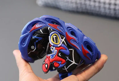 Disney Children's Sneakers Boys Cartoon Spiderman Led Light Sport Shoes Student Shoes Hook Anti-slip Kids Outdoor Shoes