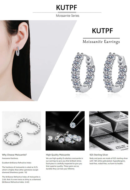 1.8CT D Color Moissanite Diamond Hoop Earrings S925 Sterling Silve Plated 18k Gold Huggie Earring for Women Fine Jewelry Gifts