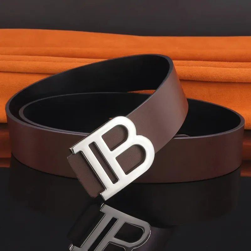Men's Leather Alloy Buckle Belt 3.7cm Business and Leisure Dual-use High-end Designer Durable Belt