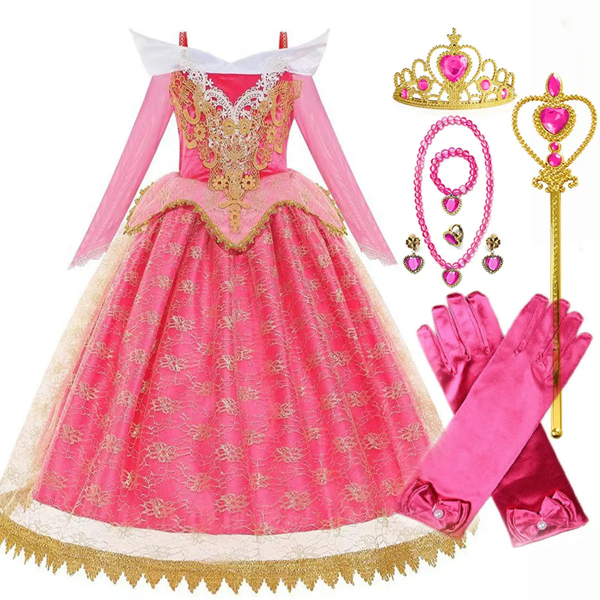 Girls Sleeping Beauty Aurora Cosplay Princess Dress Kids Rapunzel Frozen Elsa Cinderella Costume Party Clothing 2-12Years