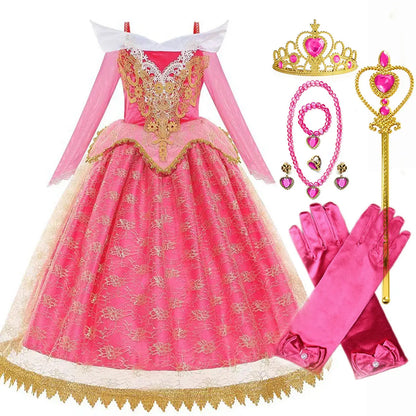 Girls Sleeping Beauty Aurora Cosplay Princess Dress Kids Rapunzel Frozen Elsa Cinderella Costume Party Clothing 2-12Years
