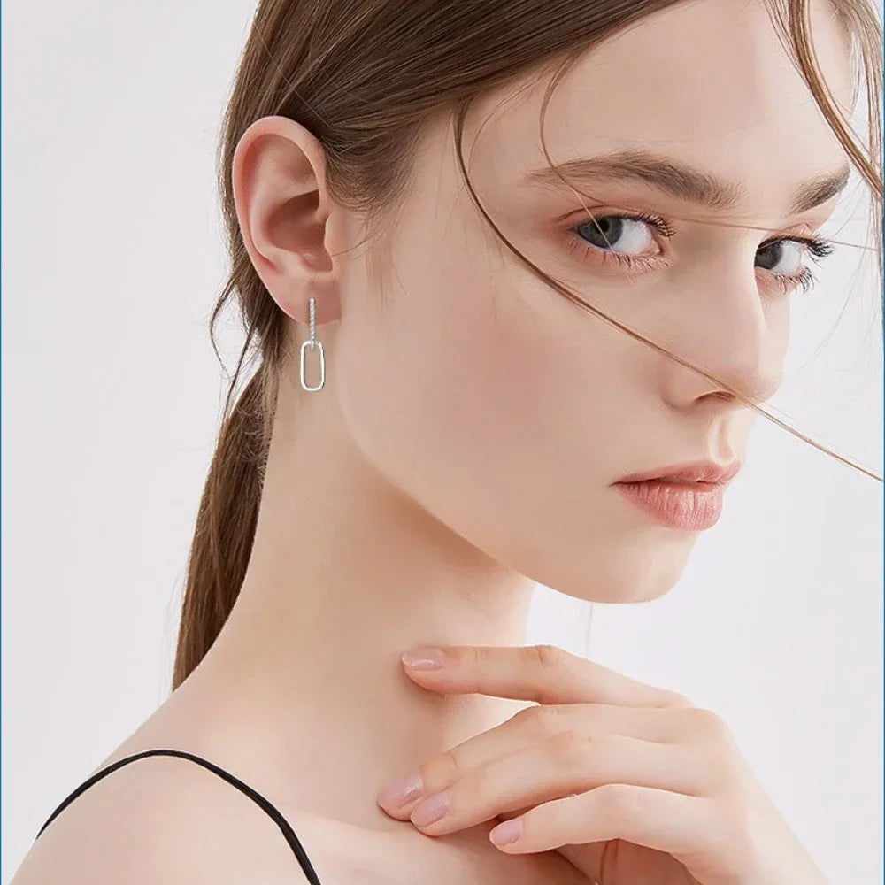 1.4mm Moissanite Paperclip Link Earrings for Women Silver 925 D Color Lab Diamond Huggie Hoop Earrings 2024 Trend Jewelry