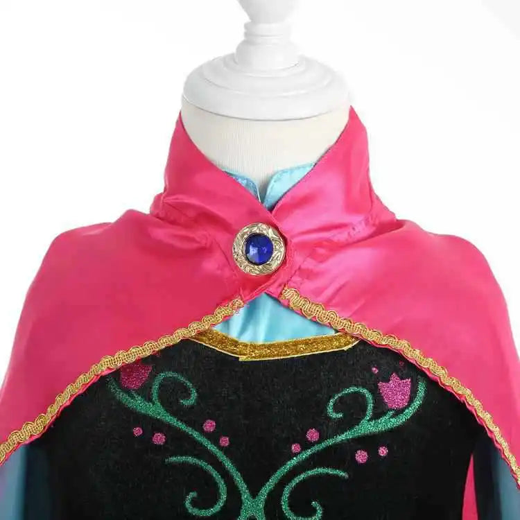 2026 Anna inspired Princess Dress with Fuchsia Cape Girls Snow Queen Elsa's Sister Costume Play Toddler Carnival Royal Frocks