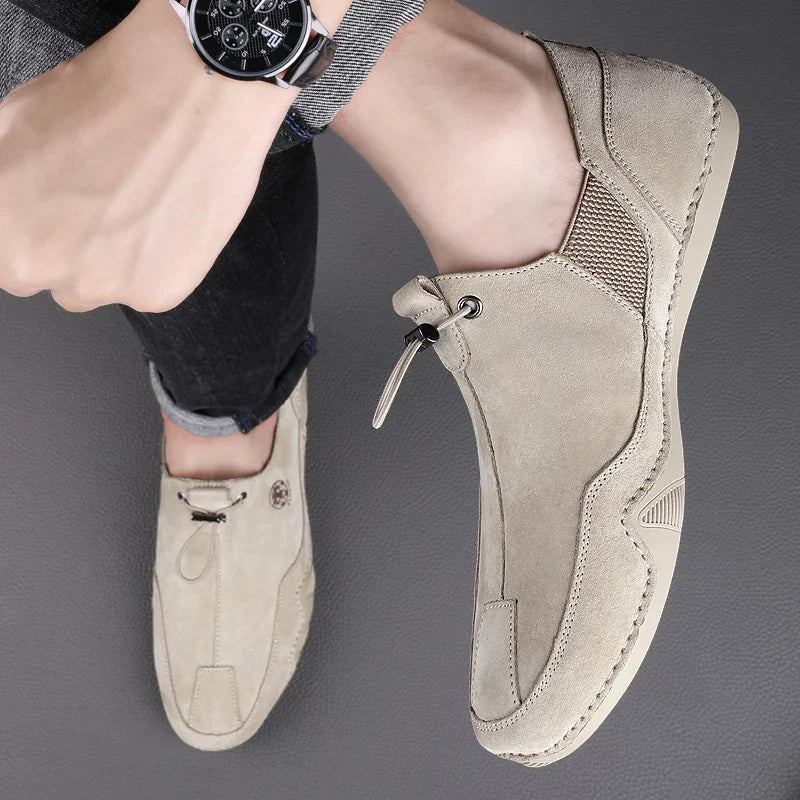 Breathable Light Anti-slip Outdoor Flat Shoes for Men Casual Driving Shoes Genuine Leather Boat Shoes Soft Sole Footwear
