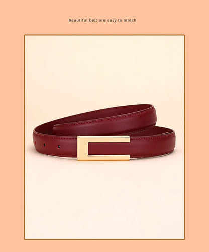 Genuine leather belt for women; cowhide fashion waist belt; versatile smooth buckle; 2025 dress decoration belt for