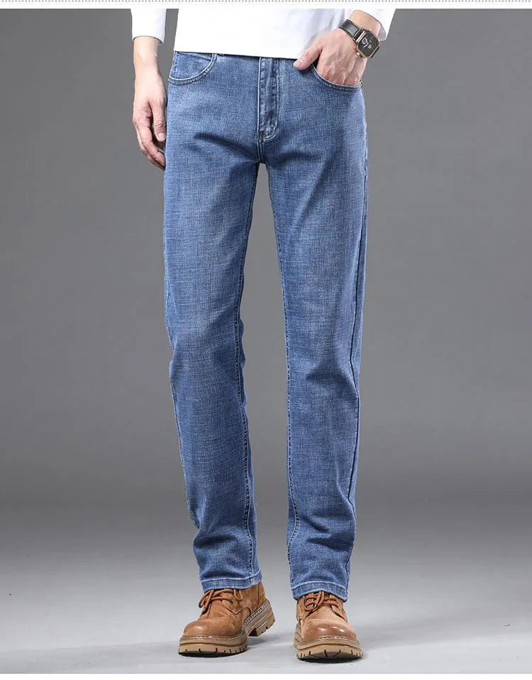 High Quality Spring Autumn Men's Slim Jeans Stylish Casual Stretch Fabric Denim Pants Classic Trousers Smoke Gray Plus Size 40