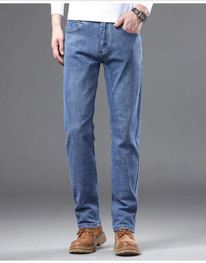 High Quality Spring Autumn Men's Slim Jeans Stylish Casual Stretch Fabric Denim Pants Classic Trousers Smoke Gray Plus Size 40