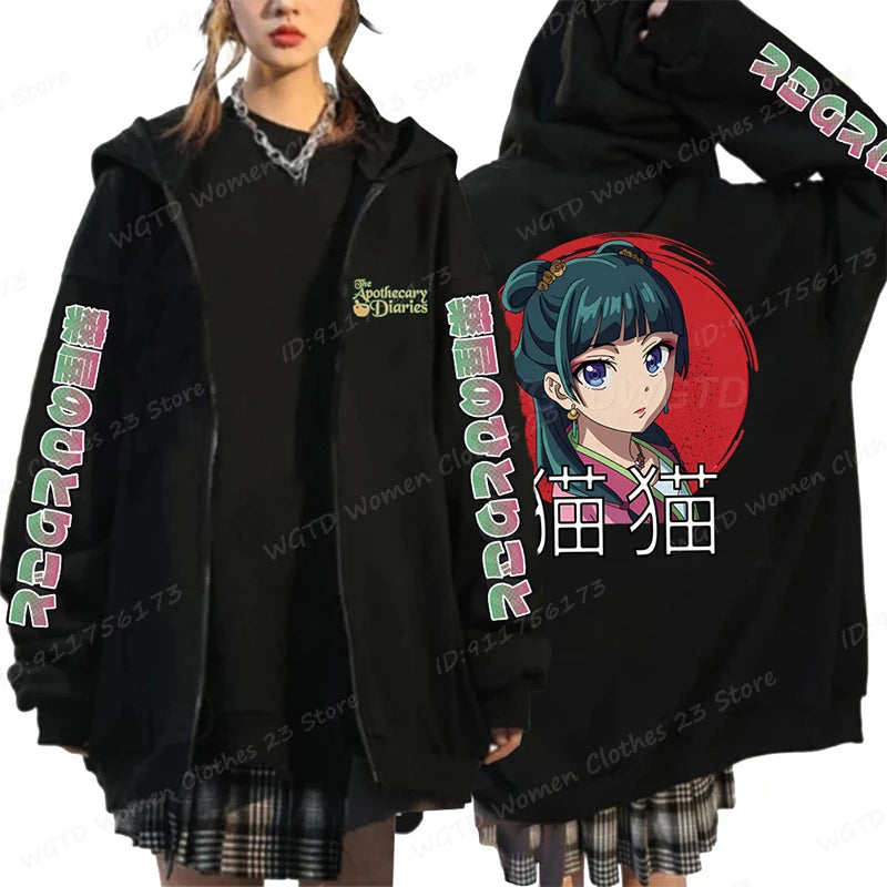 Funny The Apothecary Diaries Print Hoodies Men Women Casual Harajuku Zipper Hooded Pullovers Coat Anime Streetwear Sweatshirt