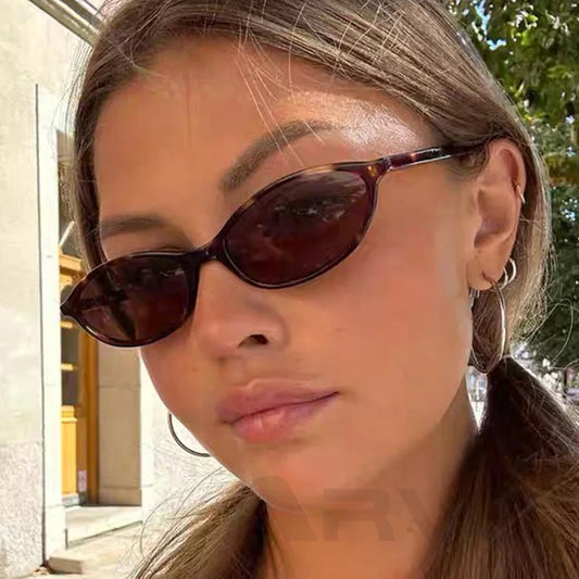 2025 Women's Leopard Brown Sunglasses Fashion Brand Small Frame Sun Glasses Ladies Retro Oval Eyewear Shade Oculus De Sol