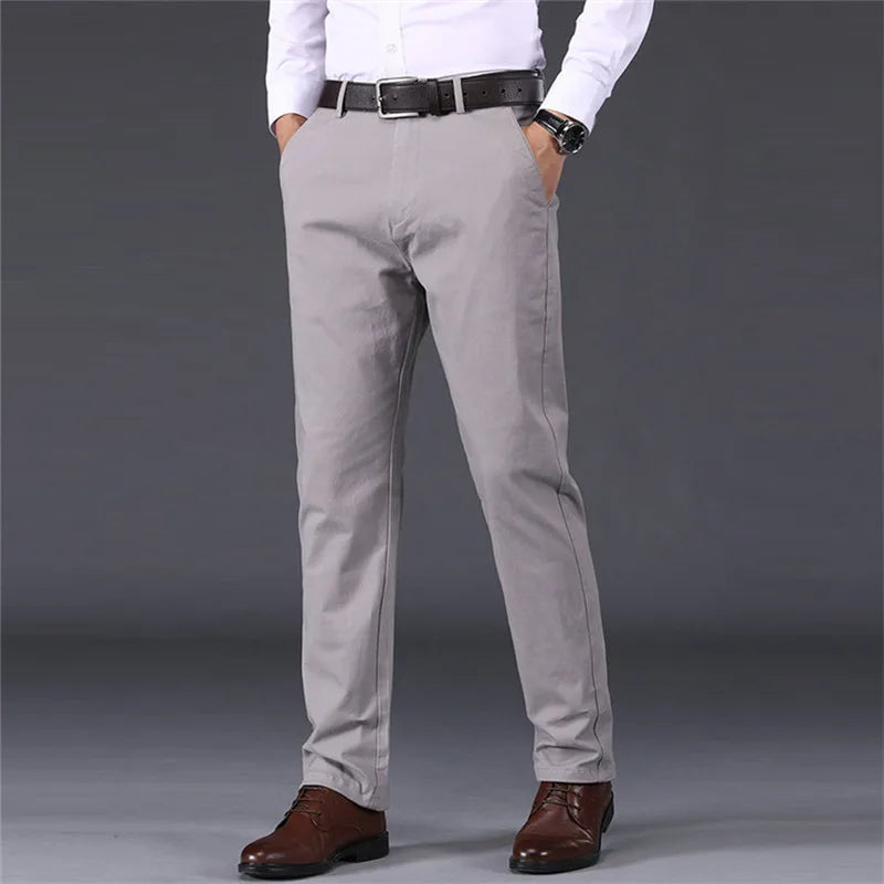 2026 Spring Summer Men's Cotton Smart Casual Pants Solid Color Straight Breathable Trousers Men Office Thin Full Length Pants