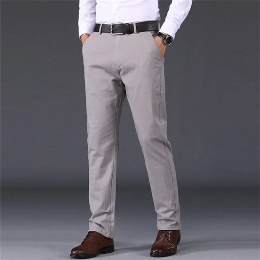 2026 Spring Summer Men's Cotton Smart Casual Pants Solid Color Straight Breathable Trousers Men Office Thin Full Length Pants
