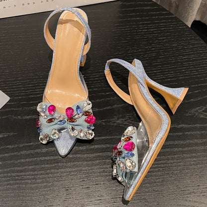 Sapato Feminino Scarpin De Cristal Com Laço Em Jeans, Bico Fino, Salto Alto, Sandália Sexy Para Festa De Formatura, Sapatos De Primavera, Zapatillas De Mujer