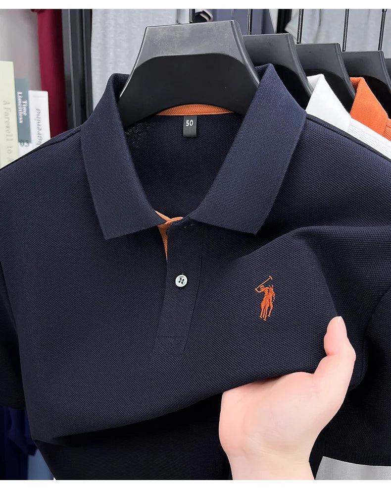 100% pure cotton high-end brand men's short sleeve polo shirt comfort lightweight summer casual T-shirt youthful fashionable top